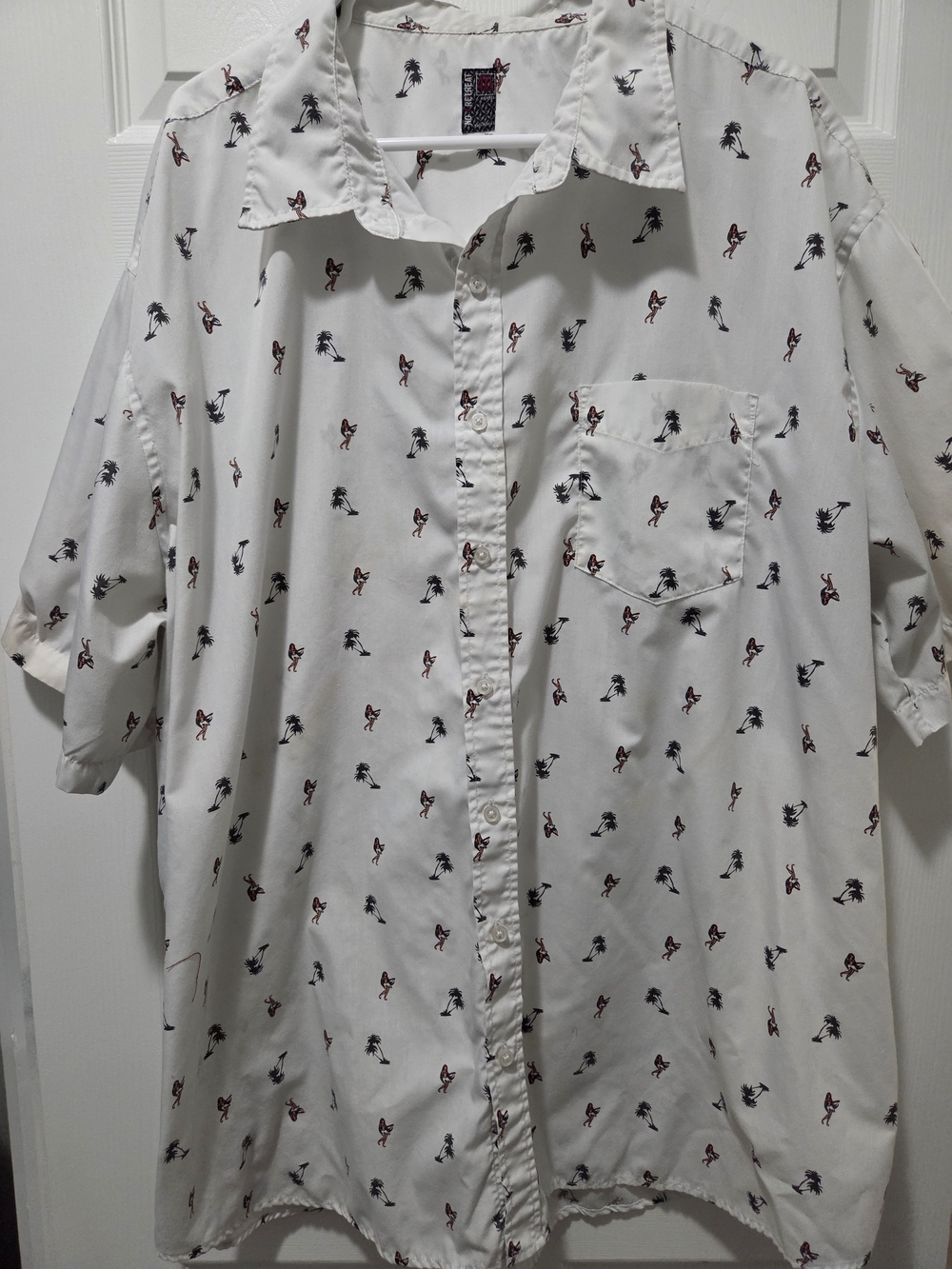 Men's White Short-Sleeve Button-Down Shirt with Micro Print